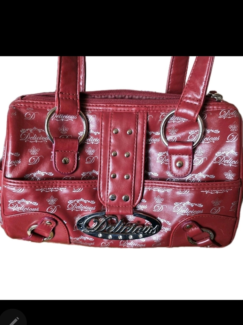 "Delicious" Red Logo Shoulder Bag, purse. Silver tone hardware. 2000s Vintage - Picture 4 of 13